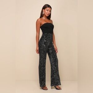 Marvelous Fun Black Sequin Strapless Straight Leg Jumpsuit